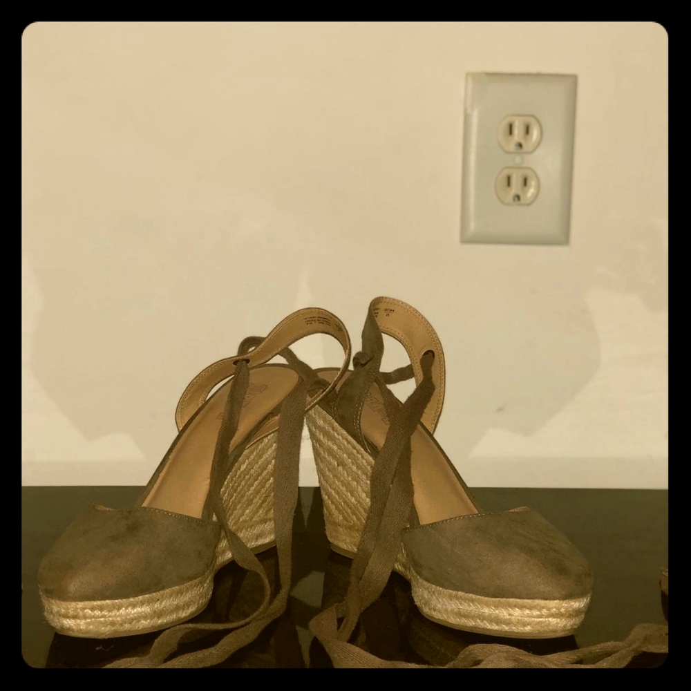 Olive green wedge heels